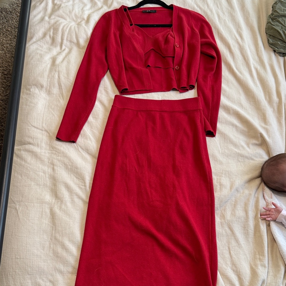 Lulus red 3 piece skirt set